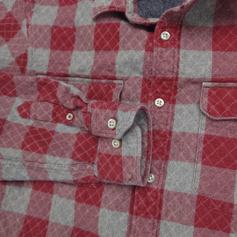 Banana Republic Shirt Mens Medium Red Gray Quilted‎ Flannel Plaid Lined Slim